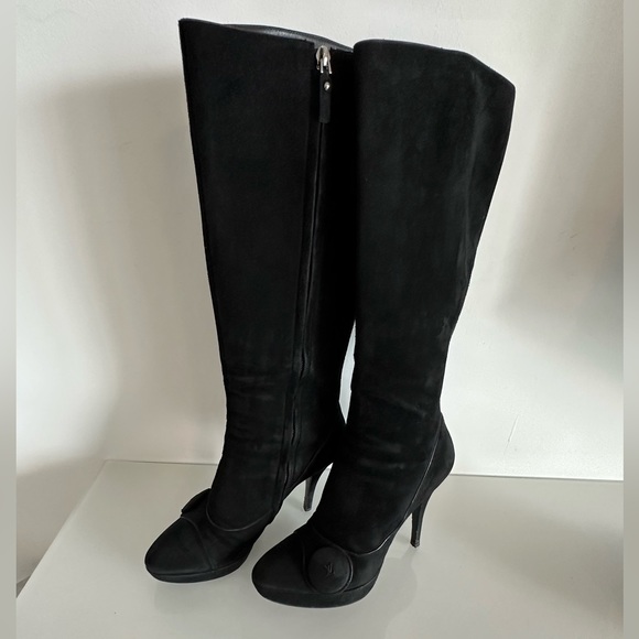 Louis Vuitton Black Suede Platform Boot Heels, Size 38.5 - Picture 2 of 9